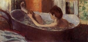 "Woman in a bath sponging her leg" by Edgar Degas, 1883-1884
